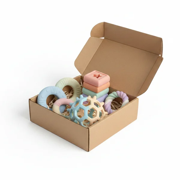 Set 6 juguetes sensoriales Montessori en silicona BPA-free para bebés de 6 a 12 meses